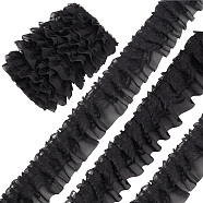 10M Double-Layer Pleated Polyester Chiffon Lace Trim, for Costume Decoration, Black, 2 inch(50mm), about 10.94 Yards(10m)/Bag(OCOR-GF0002-14C)