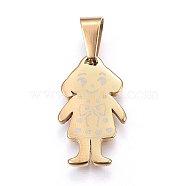 304 Stainless Steel Pendants, Large Hole Pendants, Girl, Golden, 25x14x2mm, Hole: 9x5mm(STAS-L208-19G)