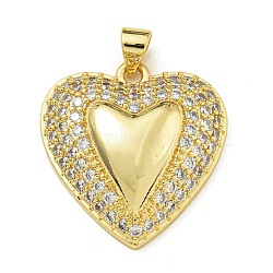 Rack Plating Brass Micro Pave Clear Cubic Zirconia Pendants, Long-Lasting Plated, Lead Free & Cadmium Free, Heart, Real 18K Gold Plated, 24x22.5x7mm, Hole: 4x3.5mm(KK-Z067-07G-01)