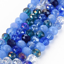 Electroplate Glass Beads Strands, AB Color Plated, Faceted, Rondelle, Cornflower Blue, 7.5~8x6mm, Hole: 1.5mm, about 69~72pcs/strand, 16.54 inch~17.24 inch(42cm~43.8cm)(EGLA-S194-18A)