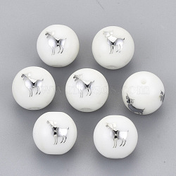 Electroplate Glass Beads, Round with Constellations Pattern, Platinum Plated, Aries, 10mm, Hole: 1.2mm(EGLA-S178-11B-01)