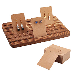 1Pc Wooden Card Display Base, with 100Pcs Cardboard Earring & Necklace Display Cards, Tan, Base: 275x170x16mm, Cards: 9x6cm(DIY-NB0007-76)