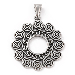 304 Stainless Steel Pendants, with 201 Stainless Steel Snap on Bails, Flower Charms, Antique Silver, 45x40.5x2.5mm, Hole: 8x4mm(STAS-A083-26AS)