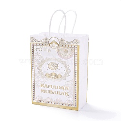 Rectangle Ramadan Kraft Paper Gift Bags, with Handles, for Gift Bags and Shopping Bags, White, 8x14.8x21.2cm, Fold: 21.2x14.8x0.1cm(CARB-F009-01A)