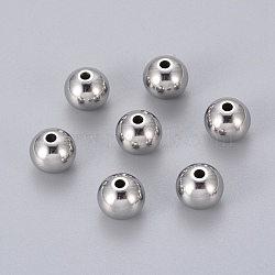 201 Stainless Steel Beads, Round, Stainless Steel Color, 10mm, Hole: 2mm(STAS-E021-10mm)