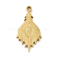 Ion Plating(IP) 304 Stainless Steel Pendants, Peacock Feather Charm, Golden, 27x14x2mm, Hole: 2mm(STAS-D018-01G)
