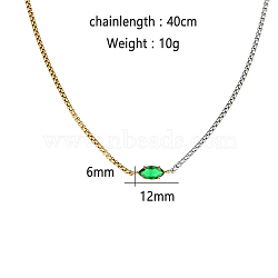 Stainless Steel Double Color Box Chain Rectangle Cubic Zircon Pendant Necklaces for Women's Daily Outfit, Golden & Stainless Steel Color, Green, 15.75 inch(40cm)(VO3892-1)