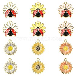 30Pcs 6 Styles Rack Plating Alloy Enamel Pendants, Cadmium Free & Nickel Free & Lead Free, Light Gold, Sunflower and Ladybird, Mixed Color, 21~22x18~21x2~3.5mm, Hole: 1.8mm, 5pcs/style(ENAM-CJ0006-25)