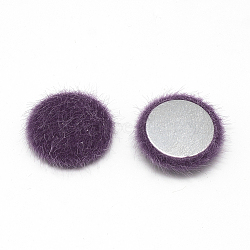 Faux Mink Fur Covered Cabochons, with Aluminum Bottom, Half Round/Dome, Purple, 15x5mm(WOVE-S084-49C)