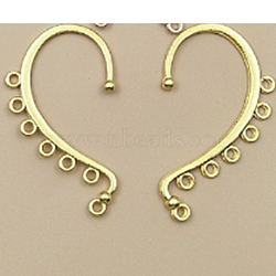 Alloy Ear Cuff Findings, Climber Wrap Around Earring Findings, with Horizontal Loops, Long-Lasting Plated, Golden, 58x34mm(PALLOY-N176-09G)