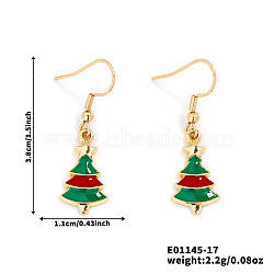 Christmas Theme Brass Dangle Earrings, Golden, Christmas Tree, 38x11mm(IP2522-17)