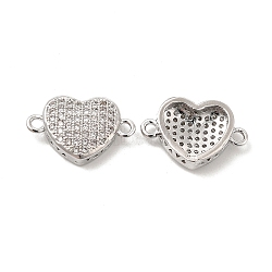 Brass Micro Pave Clear Cubic Zirconia Connector Charms, Heart Links, Platinum, 10x16x4mm, Hole: 1.4mm(KK-E068-VB339)