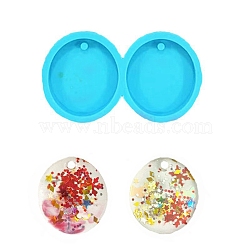 Flat Round DIY Pendant Silicone Molds, Resin Casting Molds, for UV Resin & Epoxy Resin Jewelry Making, Deep Sky Blue, 37.5x66x7mm, Hole: 3mm, Inner Diameter: 28x32mm(DIY-G062-D06)