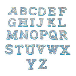 Alphabet Resin Rhinestone Patches, Iron/Sew on Appliques, Costume Accessories, for Clothes, Bag Pants, Sky Blue, 43.5~50x20~51x3mm(DIY-TAC0005-45F)
