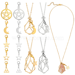 4Pcs 4 Styles 304 Stainless Steel Cable Chain/Bar Link Chain Macrame Pouch Necklace Making, with 10Pcs 2 Colors 201 & 304 Stainless Steel & Alloy Charms, Platinum & Golden, 11.42~11.81 inch(29~30cm), 1pc/style(NJEW-UN00002)