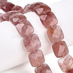 Natural Strawberry Quartz Beads Strands, Faceted Square, 12~12.5x12~12.5x5.5~6mm, Hole: 1.2mm, about 17pcs/strand, 8.07~8.4''(20.5~21cm)(G-T138-153)