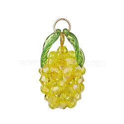 Glass Pendants, Pineapple, with 304 Stainless Steel Jump Rings, Faceted, AB Color Plated, Yellow, 29x17x17mm, Hole: 5mm(PALLOY-MZ01074-03)
