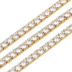925 Sterling Silver Clear Cubic Zirconia Chains, for Tennis Bracelets Necklaces Making, Real 18K Gold Plated, 3x3mm(STER-C016-02B-G02)