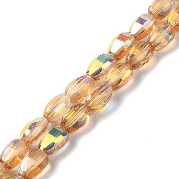 Transparent Electroplate Glass Beads Strands, AB Color Plated, Faceted, Teardrop, Saddle Brown, 9x6.2x5mm, Hole: 1.2mm, about 71pcs/strand, 25''(63.5cm)