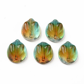 Two Tone Transparent Spray Painted Glass Beads, Rabbit, Sea Green, 14x12x8mm, Hole: 1.4mm