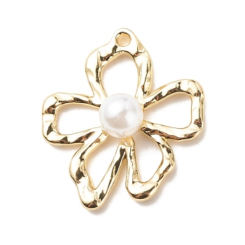 Alloy Pendants, with Imitation Pearl Acrylic Beads, Flower, Light Gold, 25x21.5x6.5mm, Hole: 1.5mm