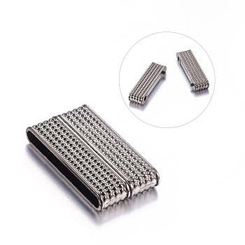 Alloy Magnetic Clasps with Glue-in Ends, Rectangle, Gunmetal, 37.5x19x7mm, Hole: 34x4mm