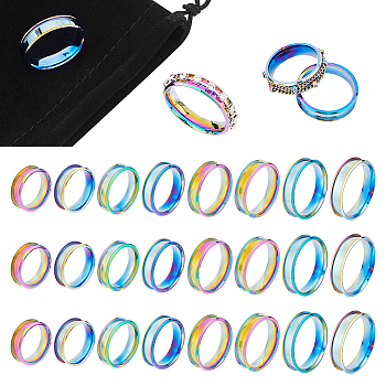 201 Stainless Steel Grooved Finger Ring for Women Men, Rainbow Color, 6mm, US Size 5~US Size 14(15.9~23mm), 8 Style, 2pcs/style, 16pcs
