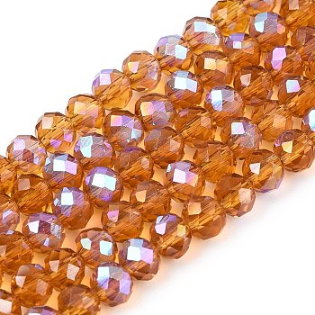 Electroplate Glass Beads Strands, Half Rainbow Plated, Faceted, Rondelle, Dark Goldenrod, 4x3mm, Hole: 0.4mm, about 113~115pcs/strand, 41~41.5cm