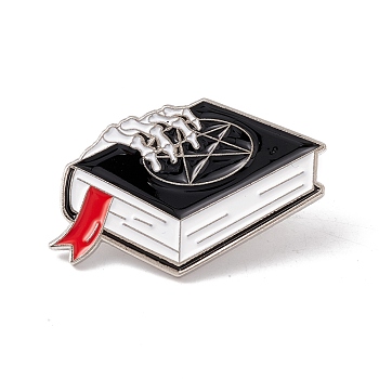Skull and Book Enamel Pin, Gothic Alloy Badge for Teachers' Day, Planinum, Black, 29.2x26.1x1.5mm