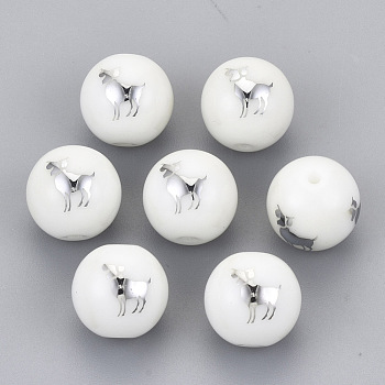 Electroplate Glass Beads, Round with Constellations Pattern, Platinum Plated, Aries, 10mm, Hole: 1.2mm