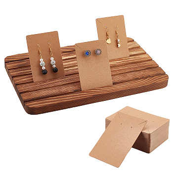 1Pc Wooden Card Display Base, with 100Pcs Cardboard Earring & Necklace Display Cards, Tan, Base: 275x170x16mm, Cards: 9x6cm