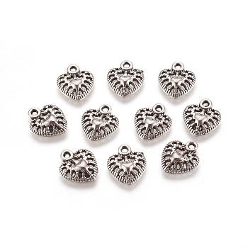 Tibetan Style Alloy Charms, Cadmium Free & Nickel Free & Lead Free, Heart, Antique Silver, 14x12x3mm, Hole: 1.5mm