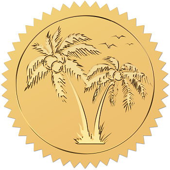 Self Adhesive Gold Foil Embossed Stickers, Medal Decoration Sticker, Coconut Tree, 5x5cm