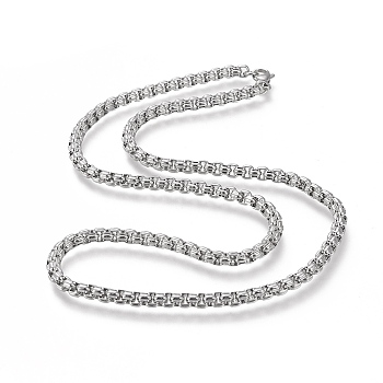 304 Stainless Steel Box Chain Necklaces, with Lobster Claw Clasps, Stainless Steel Color, 22.04 inch(56cm), 4.8mm