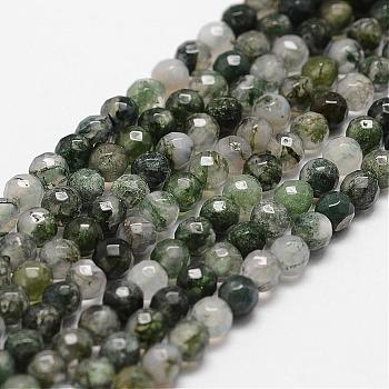 Natural Moss Agate Beads Strands, Faceted, Round, 4mm, Hole: 1mm, about 96pcs/strand, 14.9 inch~15.1 inch