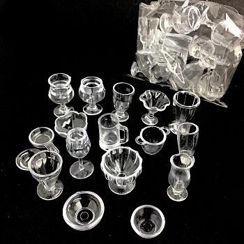 Miniature PVC Plastic Cup Sets, for Dollhouse Accessories Pretending Prop Decorations, Clear, 10~30mm, 17pcs/set
