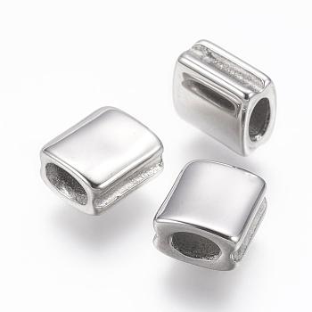304 Stainless Steel Beads, Square, Stainless Steel Color, 8x7x4.5mm, Hole: 2x3.5mm