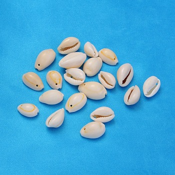 Natural Cowrie Shell Beads, Dyed, Seashell Color, Size: about 10~16mm long, 10~11mm wide, 3~5mm thick, hole: 2mm