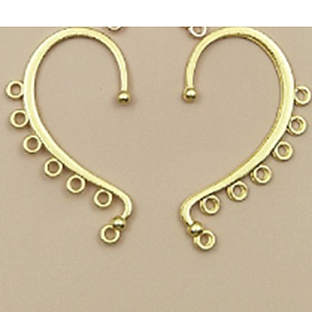 Alloy Ear Cuff Findings, Climber Wrap Around Earring Findings, with Horizontal Loops, Long-Lasting Plated, Golden, 58x34mm