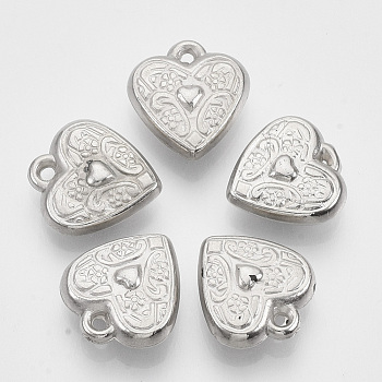 CCB Plastic Pendants, Heart, Platinum, 16.5x15x5.5mm, Hole: 1.2mm, about 628pcs/398g