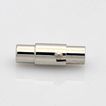 Column 304 Stainless Steel Locking Tube Magnetic Clasps, Stainless Steel Color, 18x8mm, Hole: 6mm