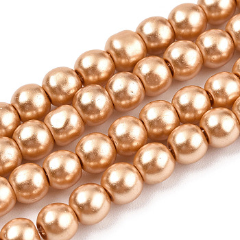Baking Painted Pearlized Glass Pearl Round Bead Strands, Sandy Brown, 4~5mm, Hole: 1mm, about 200~210pcs/strand, 31.4 inch