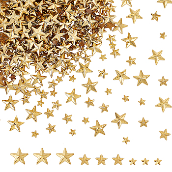 600Pcs 3 Style Star Brass Cabochons, Costume Accessories, for Clothes, Bag Pants, Shoes, Golden, 4~10x4~10x1.5~2mm, 200pcs/style
