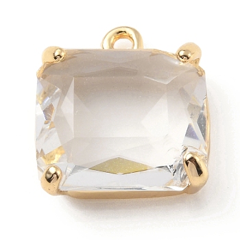 Brass with K9 Glass Pendants, Light Gold, Rectangle Charms, Crystal, 15.5x14x6.5mm, Hole: 1.4mm