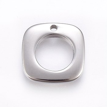304 Stainless Steel Charms, Square, Stainless Steel Color, 13.5x13.5x2mm, Hole: 1.5mm