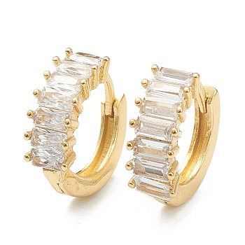 Brass Micro Pave Clear Cubic Zirconia Huggie Hoop Earrings, Ring, Real 18K Gold Plated, 13.5x14.5x2~5.5mm, Pin: 0.9mm