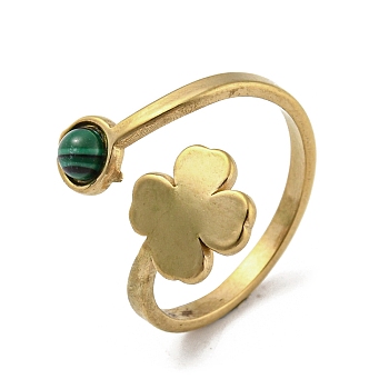 304 Stainless Steel with Synthetic Malachite Ring, US Size 7 1/4(17.5mm)