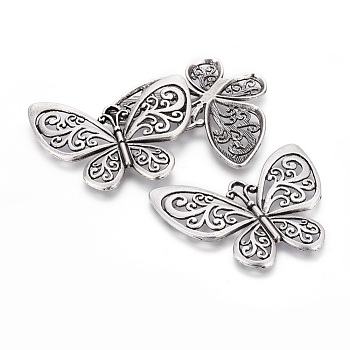 Tibetan Style Alloy Pendants, Butterfly, Lead Free & Nickel Free & Cadmium Free, Thailand Sterling Silver Plated, 48.5x56x2.5mm, Hole: 4x2mm