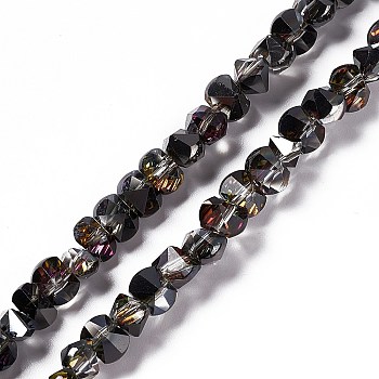 Transparent Electroplate Glass Beads Strands, Half Plated, Faceted, Bowknot, Black Plated, 6x8x7.5mm, Hole: 1.5mm, about 93~97pcs/strand, 20.87~21.26 inch(53~54cm)