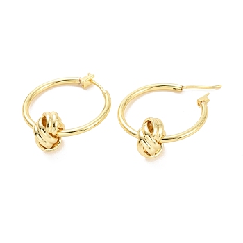 Brass Knot Hoop Earrings for Women, Cadmium Free & Lead Free, Light Gold, 30x25x10.5mm, Pin: 0.9mm